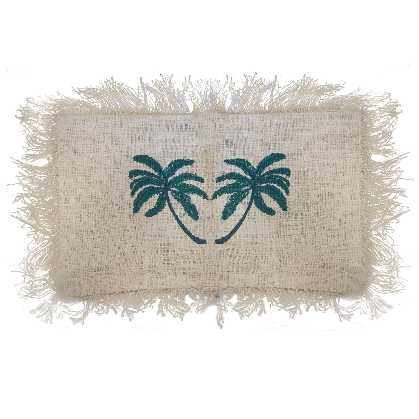 Funda de Cojín de Lino 30x50 Palmera con Flecos