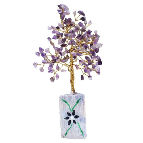 Árbol de Amastista sobre una Base de Piedra - 160 Gemas Naturales