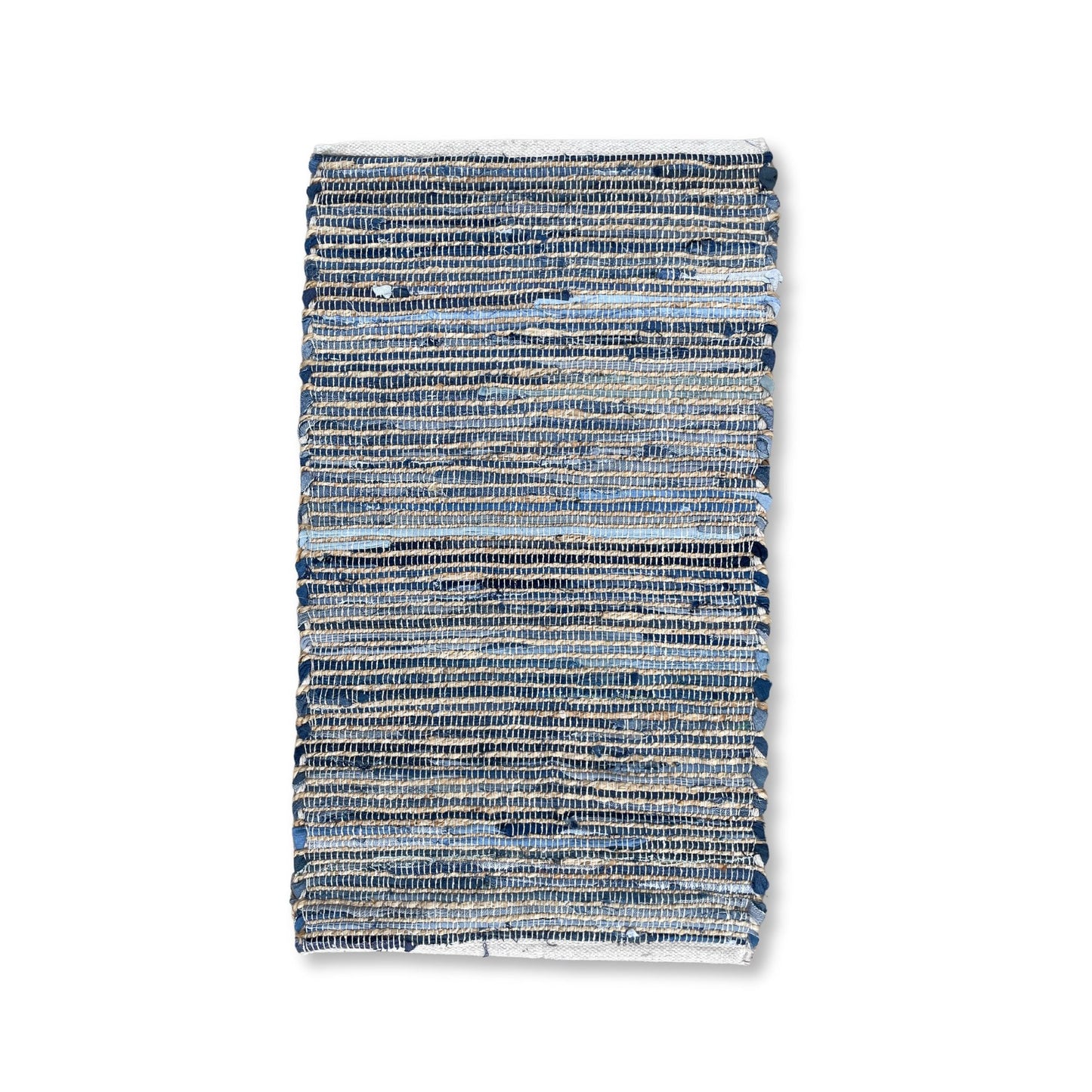 Alfombra pequeña de yute de algodón reciclado - 50x90cm - Azul