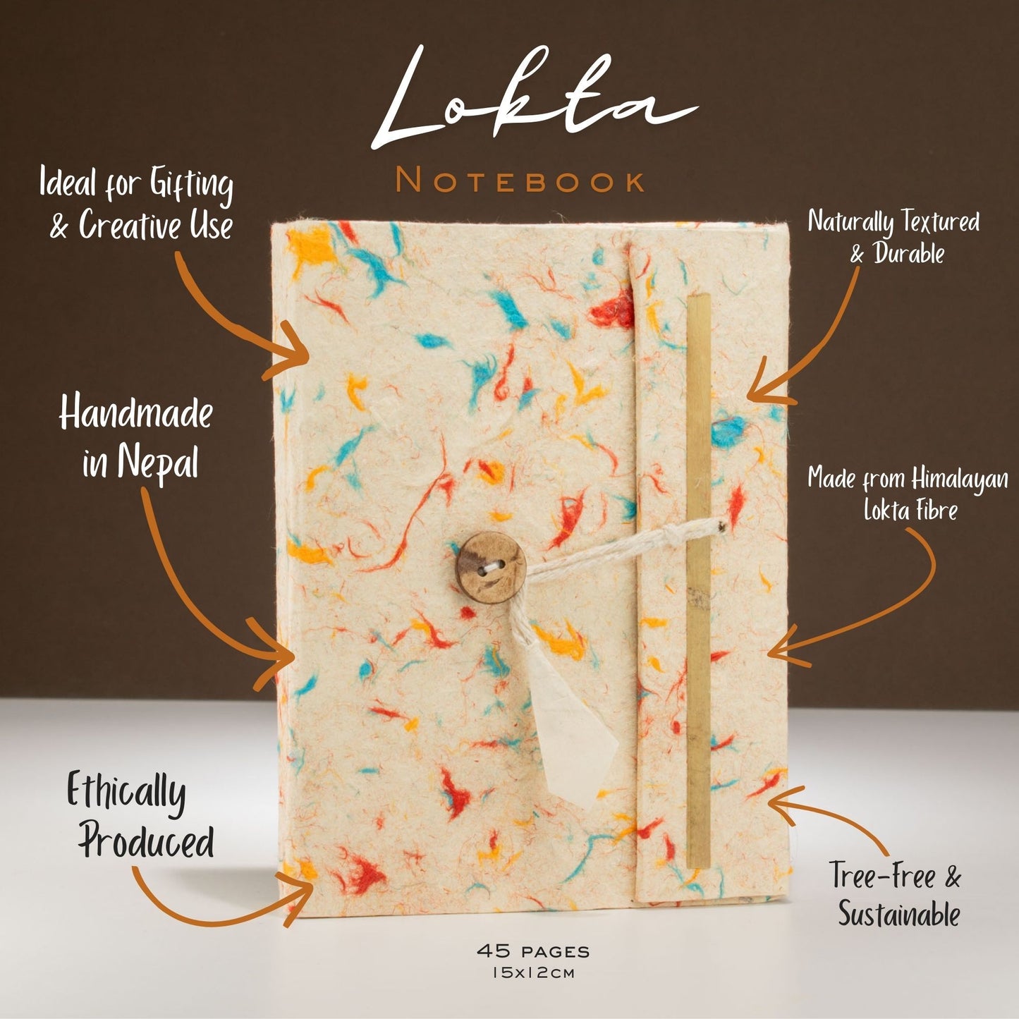 Cuaderno de algodón de colores surtidos Med Lokta Lrg (15x12cm) - 45 hojas