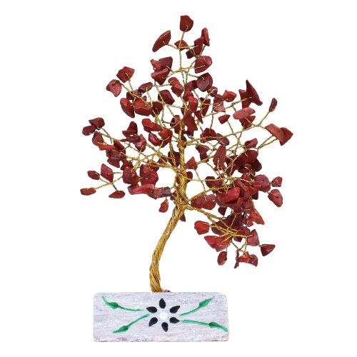 Árbol de Jaspe Rojo sobre Base de Piedra - 160 Gemas Naturales
