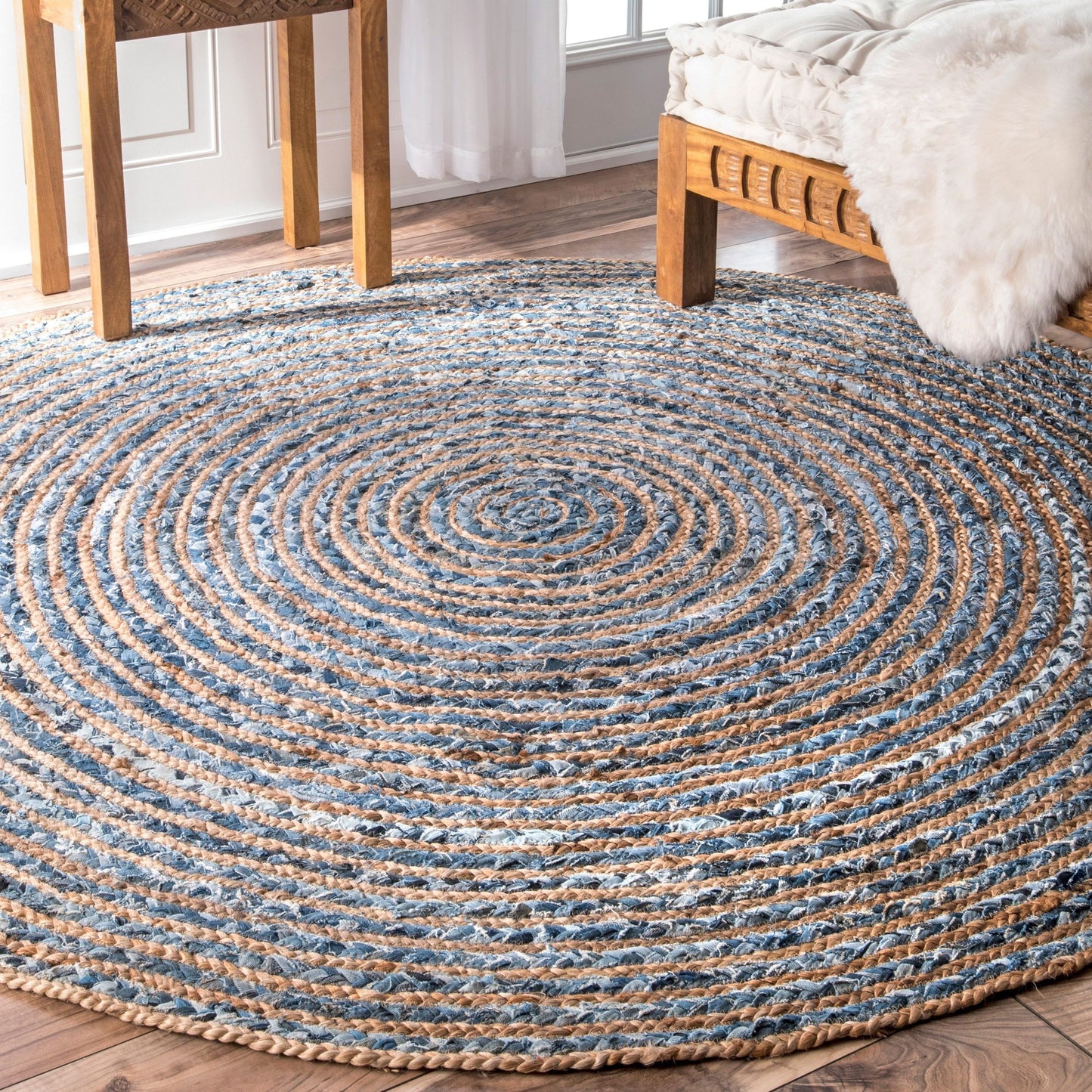 Alfombra Redonda de Yute y Reciclaje de Mezclilla -  90 cm