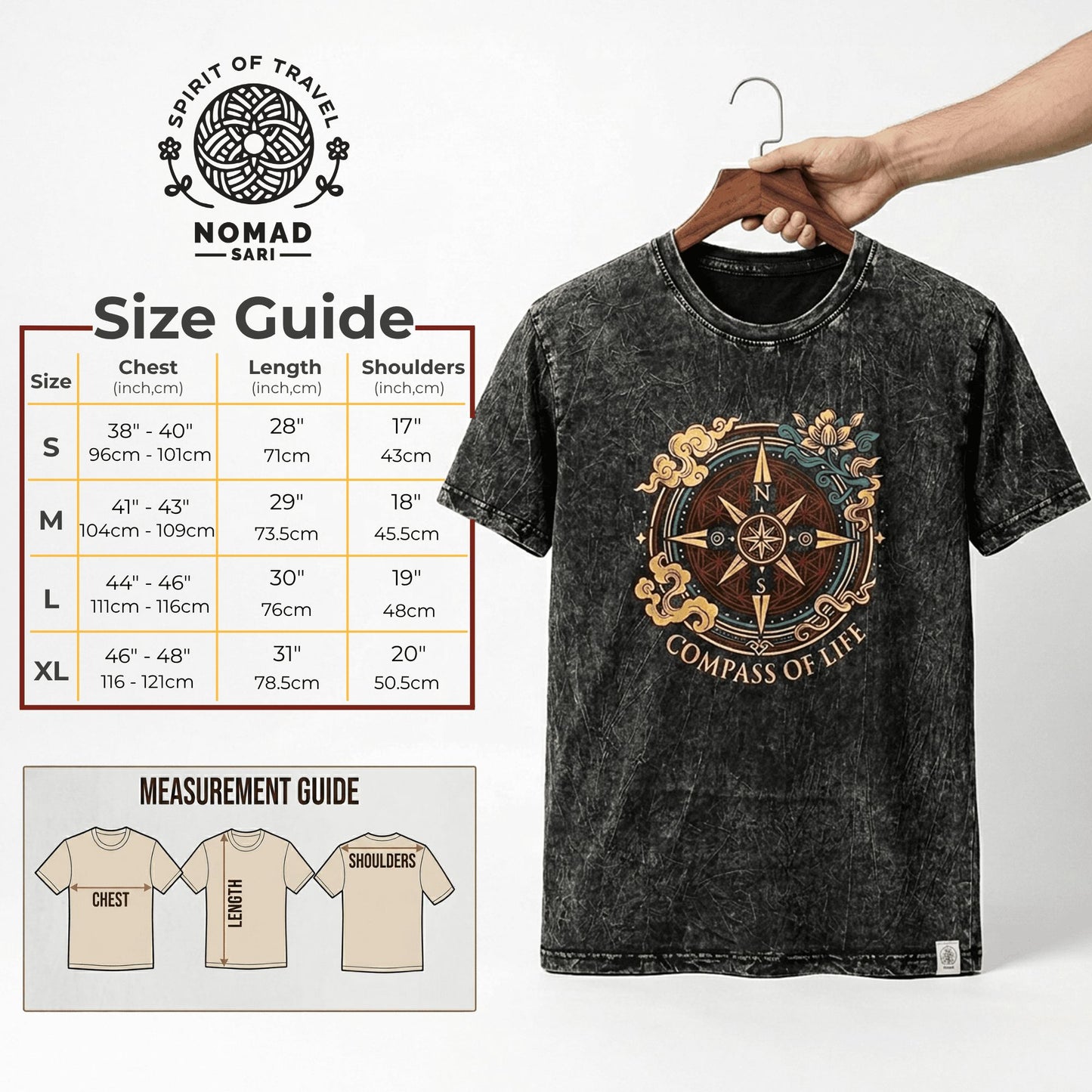 Nomad Sari Camiseta de algodón lavado a piedra - Rebel - Carbón - Pequeño