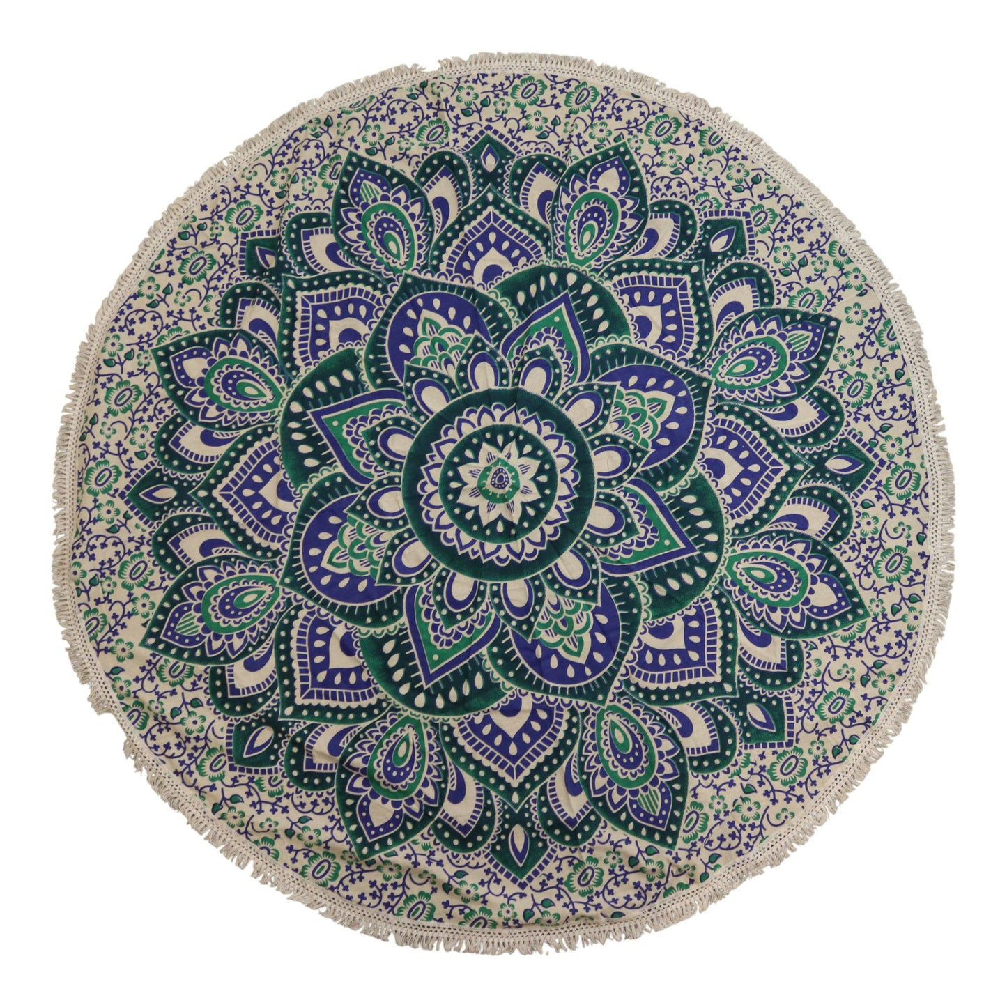 Mandala Redondo de Algodón (130 cm) - Turquesa y Azul