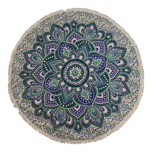 Mandala Redondo de Algodón (130 cm) - Turquesa y Azul