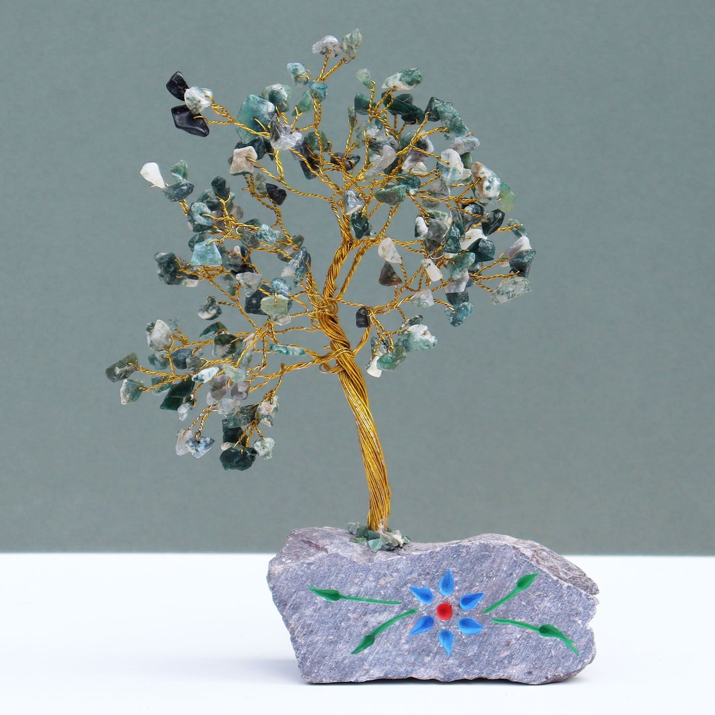 Árbol de Agata sobre Base de Piedra - 160 Gemas Naturales