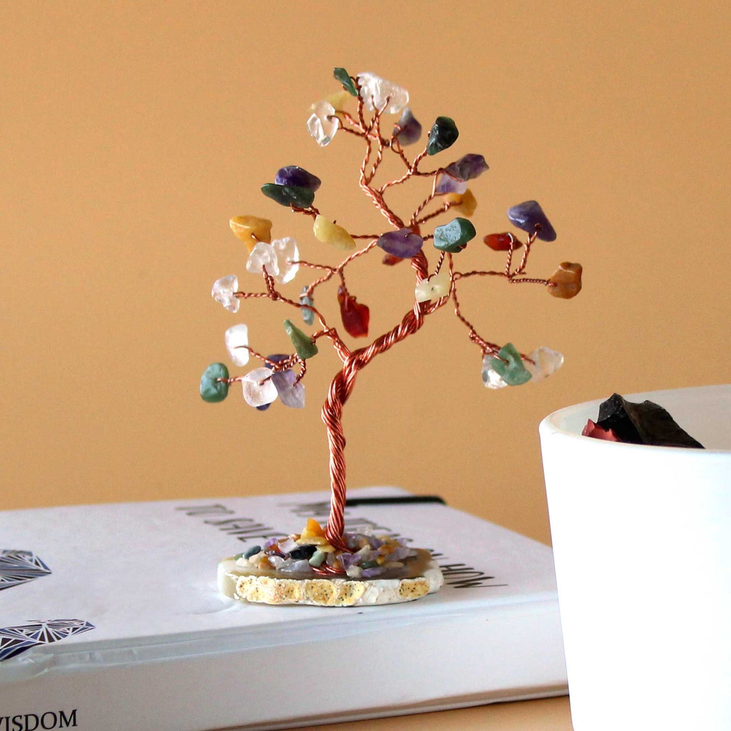 Árbol de Múltiples Gemas sobre Base de Ágata Natural - 35 Gemas Naturales