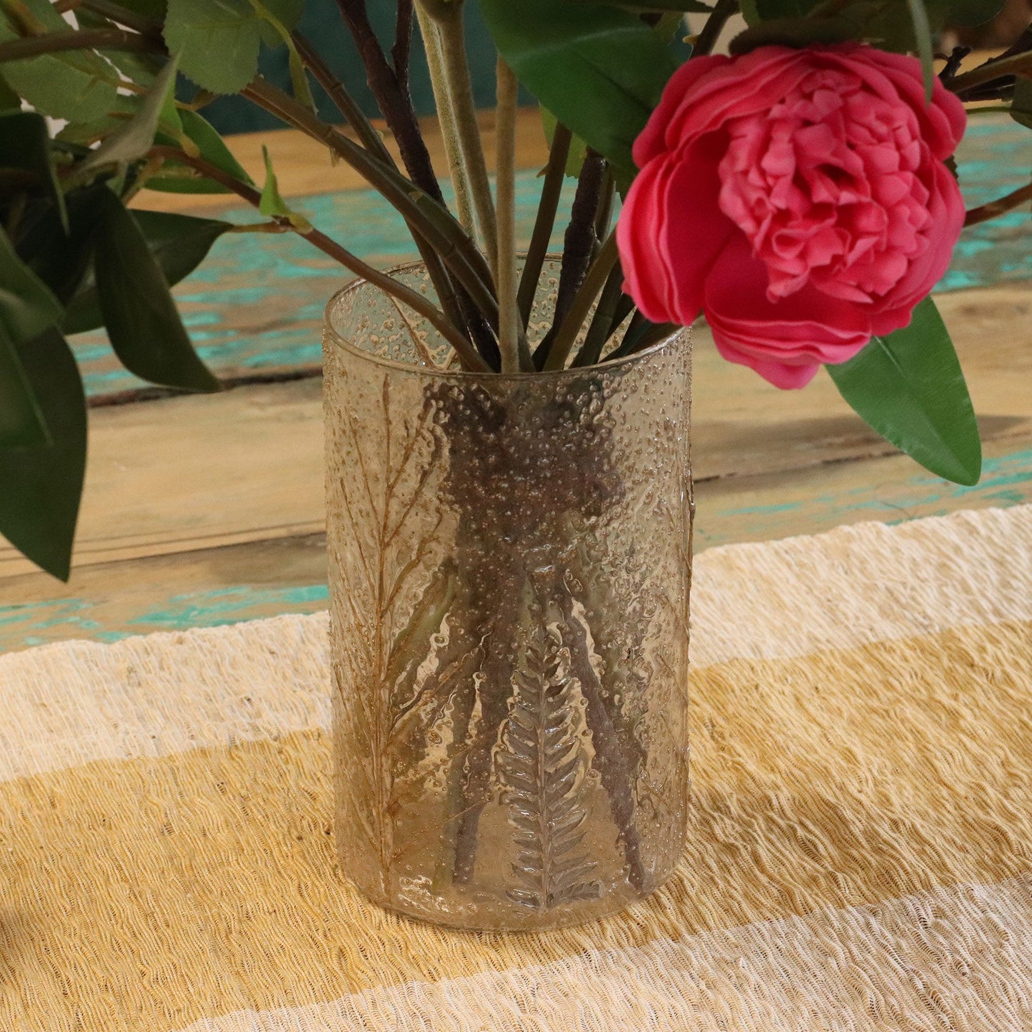 Portavelas de Vidrio floral natural - Jarrón alto - pino (19x11cm)