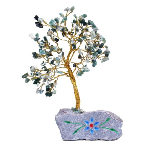 Árbol de Agata sobre Base de Piedra - 160 Gemas Naturales