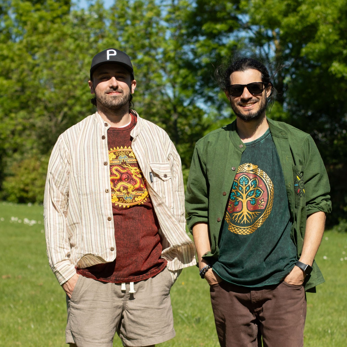 Nomad Sari Camiseta de algodón lavado a piedra - Árbol de la Vida - Verde - Mediano