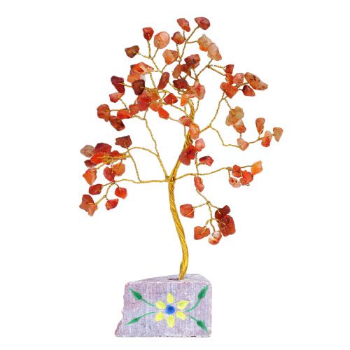 Árbol de Carnelia sobre Base de Piedra - 80 Gemas Naturales