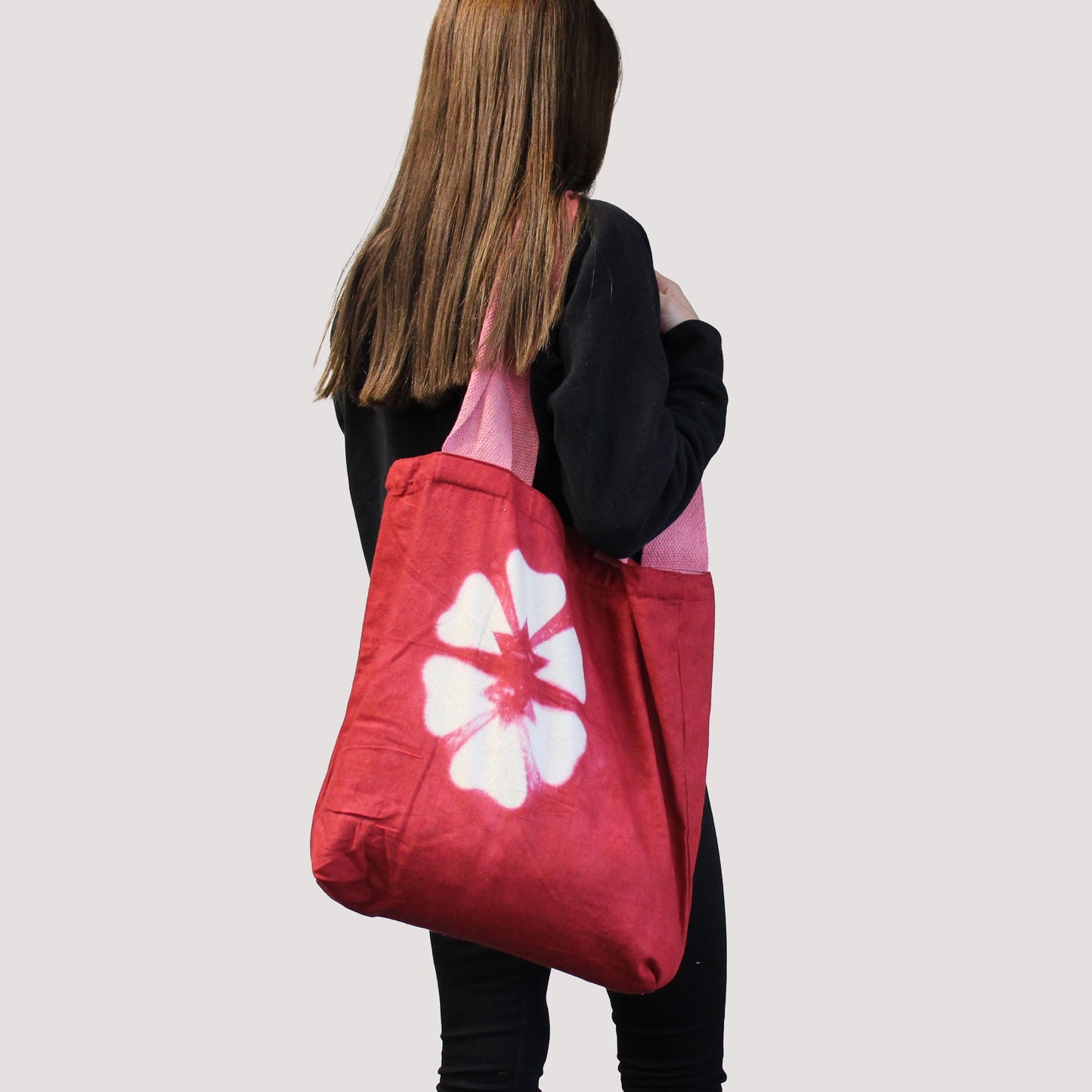 Bolsa de Algodon Natural con Diseño "Tie Dye" (220g)- 38x42x12cm - Rectángulos Grises - Asa Natural