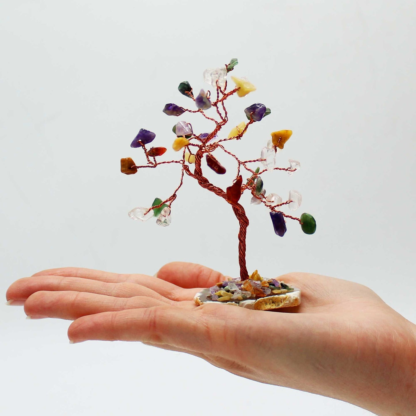 Árbol de Múltiples Gemas sobre Base de Ágata Natural - 35 Gemas Naturales
