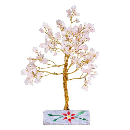 Árbol de Cuarzo Rosa sobre Base de Piedra - 160 Gemas Naturales