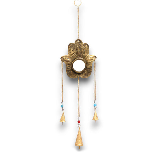 Campanas Indias Mano de Hamsa con Espejo - 14x55cm