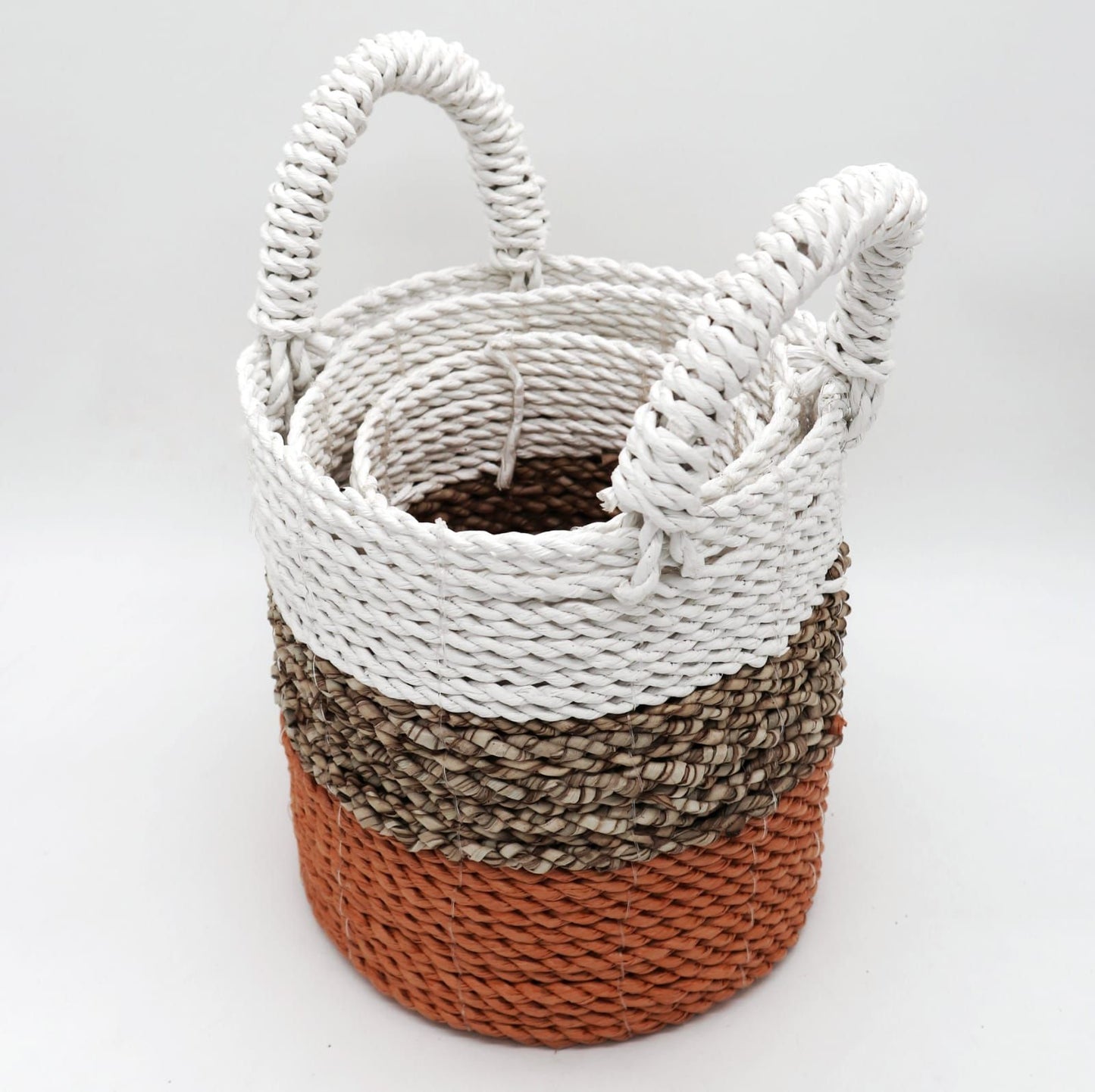 Juego de cestas de algas marinas - Naranja/Natural/Blanco