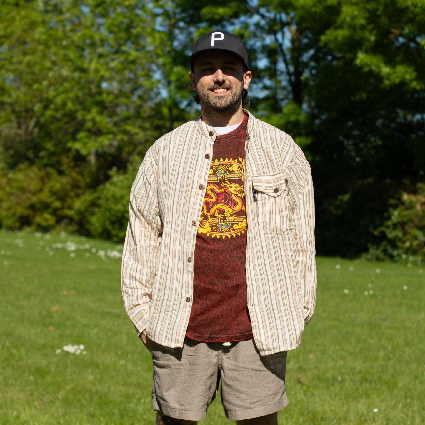 Nomad Sari Camiseta de algodón lavado a la piedra - Mandala de dragón - granate - pequeña