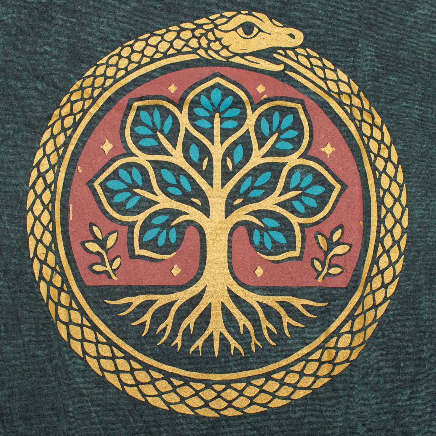 Nomad Sari Camiseta de algodón lavado a piedra - Árbol de la Vida - Verde - Mediano