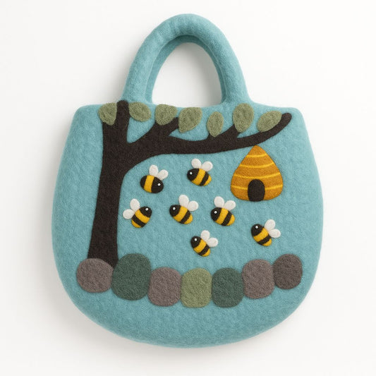 Bolsa de fieltro con forma de árbol y colmena - 35 x 27 cm