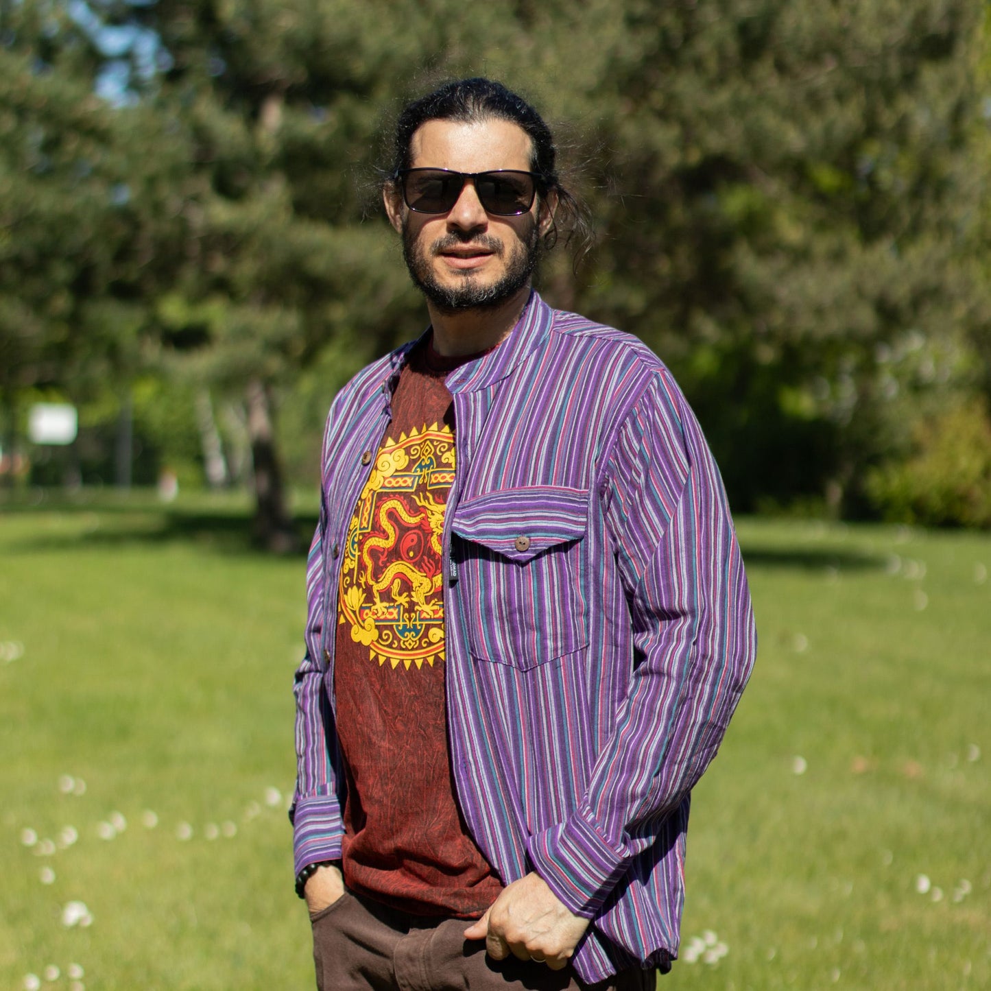 Nomad Sari Grandad Camisa - Negro Púrpura - Mediano